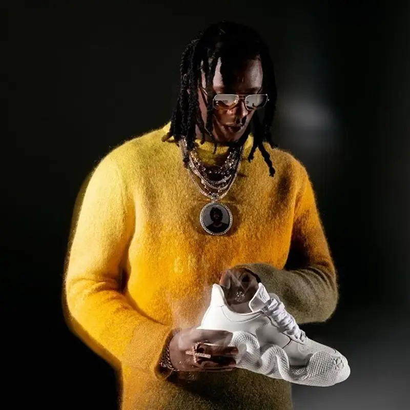 Young Thug outfit in Giuseppe Zanotti and Young Thug Merch, 2021
