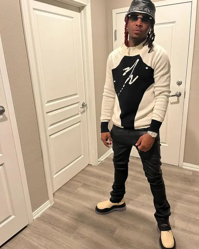 Lil Keed outfit in Vicaire, Rick Owens, and Bottega Veneta, 2021