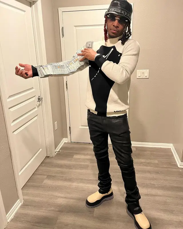 Lil Keed outfit in Vicaire, Rick Owens, and Bottega Veneta, 2021