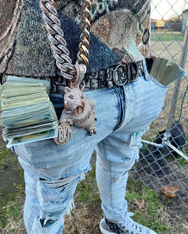 Bankroll Freddie outfit in Mob Haus, Amiri, and Dior, 2021