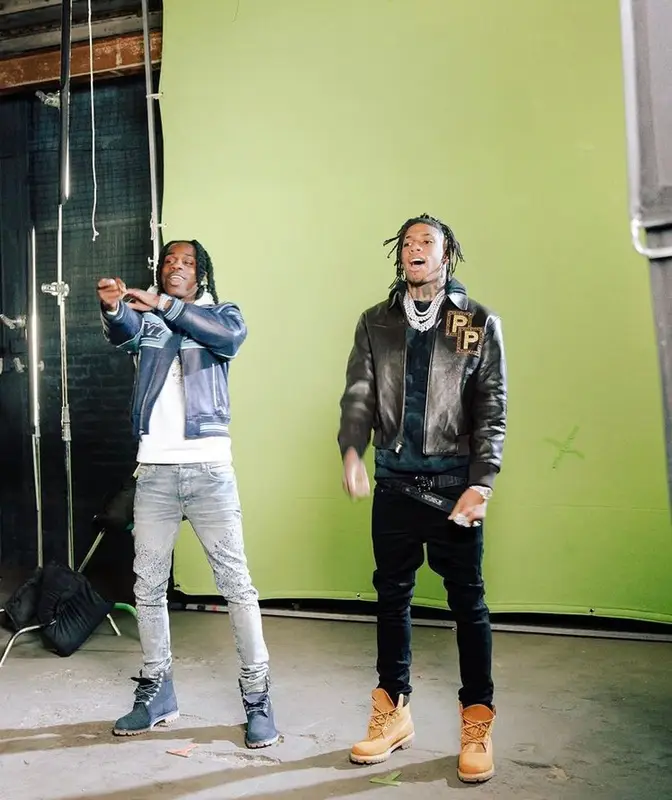Polo G outfit in Avirex, Amiri, and Timberland, 2021