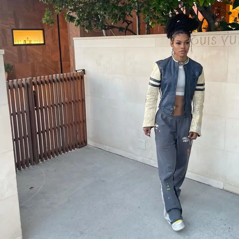 Teyana Taylor outfit in Gallery Dept., Nike, and Off-White, 2021