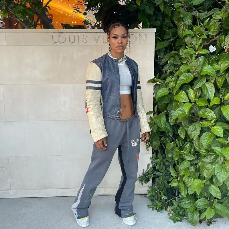 Teyana Taylor outfit in Gallery Dept., Nike, and Off-White, 2021