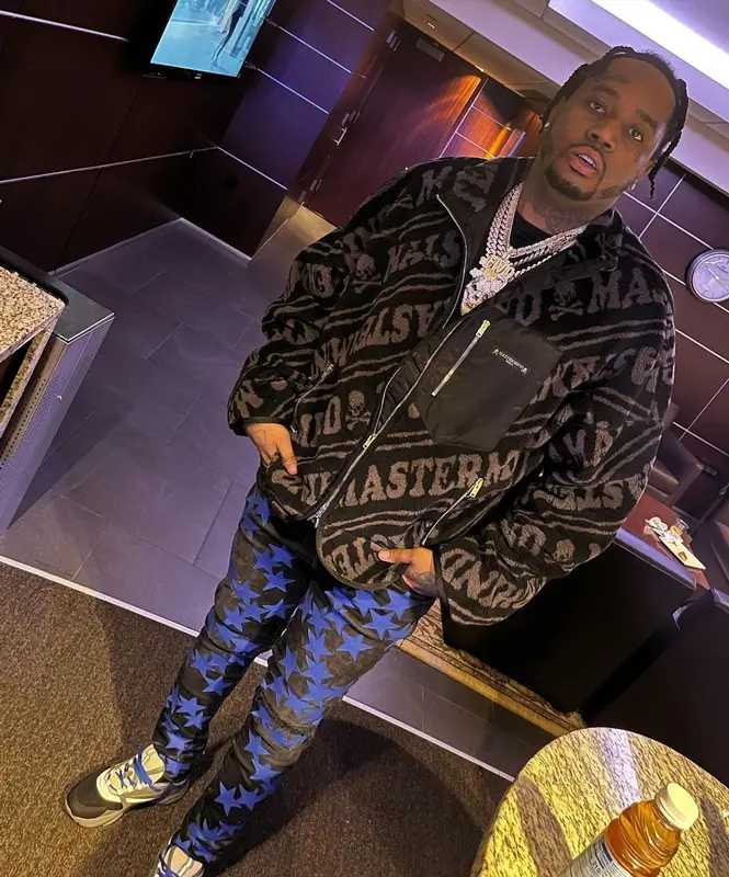 Fivio Foreign outfit in Mastermind, Amiri, and Chemist, 2021