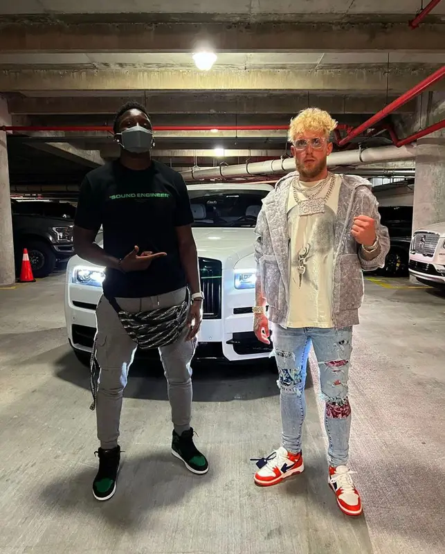 Jake Paul outfit in Louis Vuitton, Amiri, and Off-White, 2021