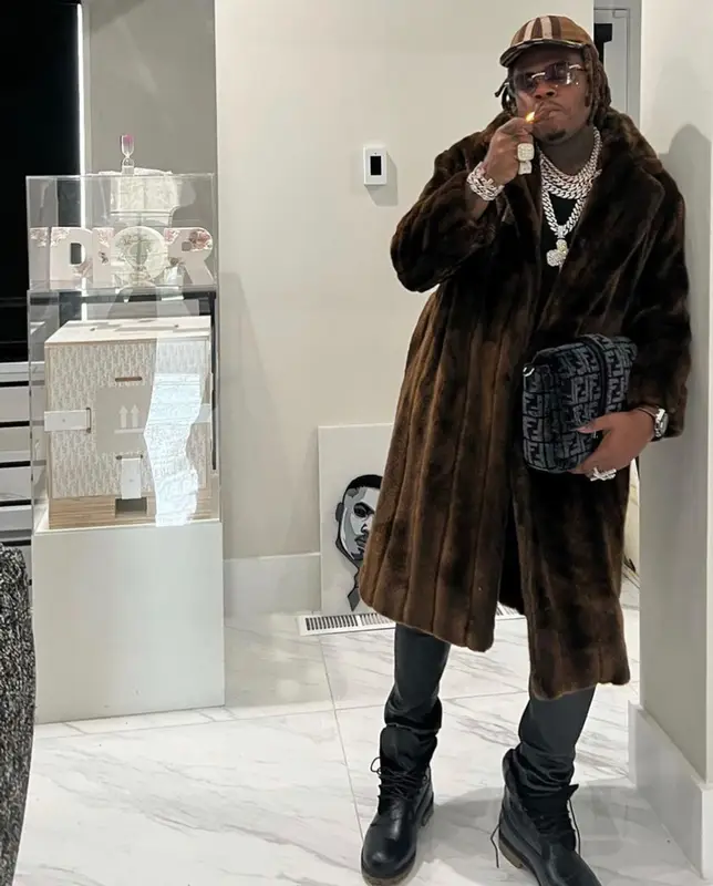 Gunna outfit in Fendi, Cartier, and Burberry, 2021