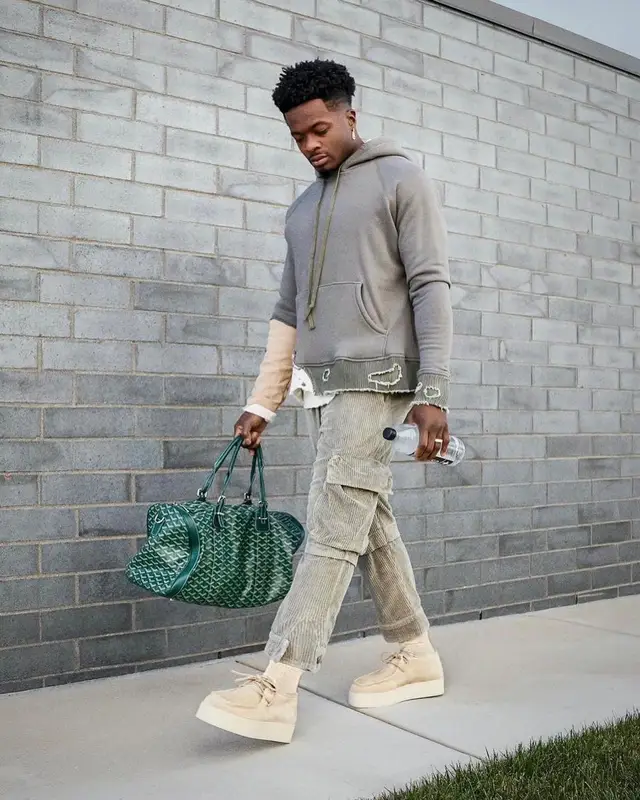 Marquise Goodwin outfit in Greg Lauren, Loewe, and Goyard, 2021