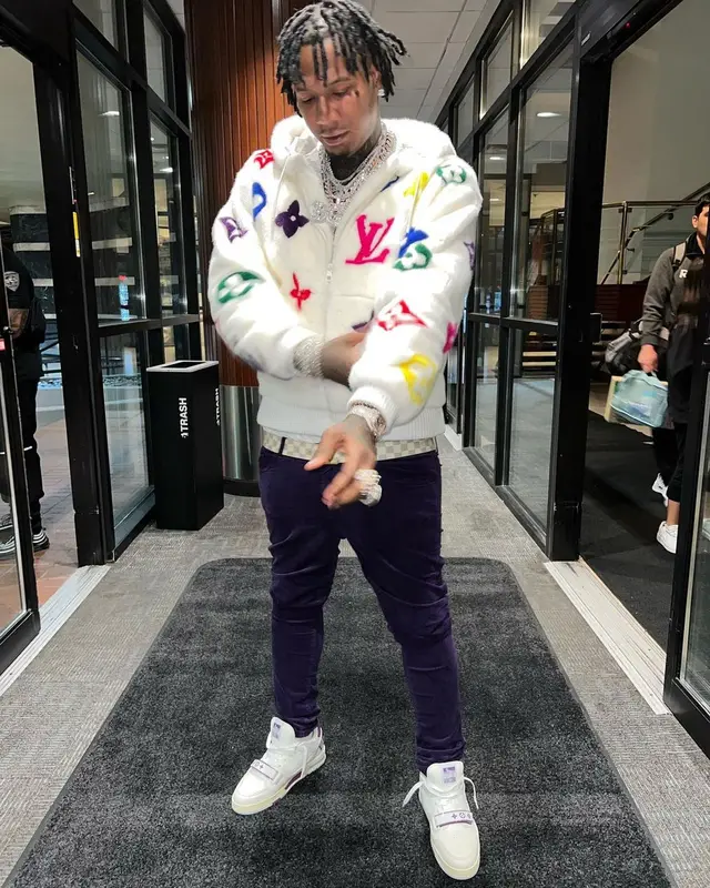 Moneybagg Yo outfit in Louis Vuitton and Monfrere, 2021