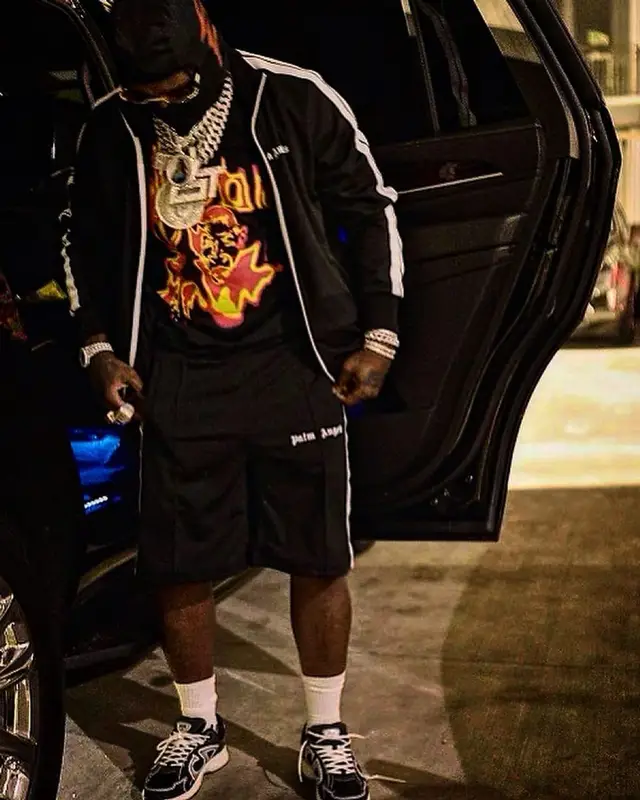 EST Gee outfit in Vlone, Dior, and Palm Angels, 2021