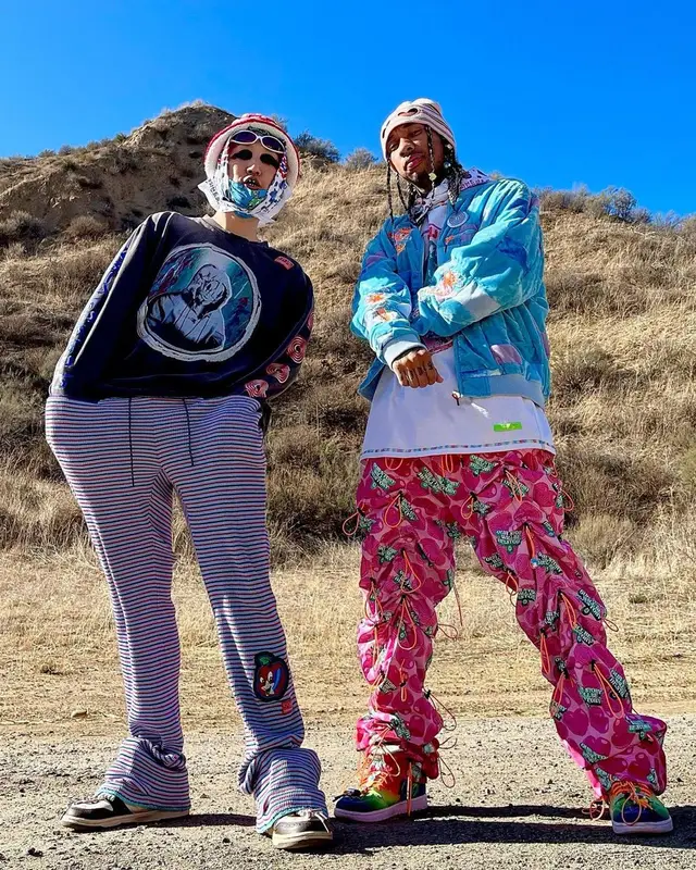 Tyga outfit in Jordan, 99%IS, and J Balvin Merch, 2021