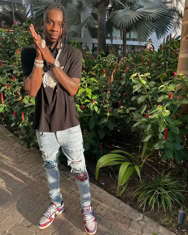 Polo G outfit in Amiri and Nike, 2021