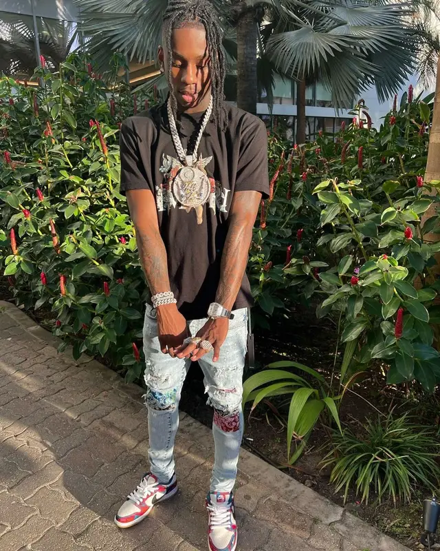 Polo G outfit in Amiri and Nike, 2021