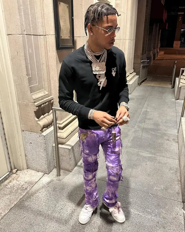 Lil Migo outfit in Off-White, James Oro, and Custom, 2022