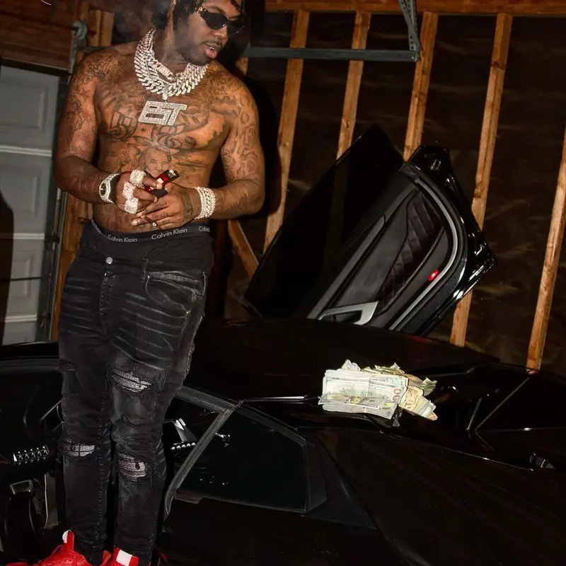 EST Gee outfit in Vlone, Amiri, and Giuseppe Zanotti, 2021