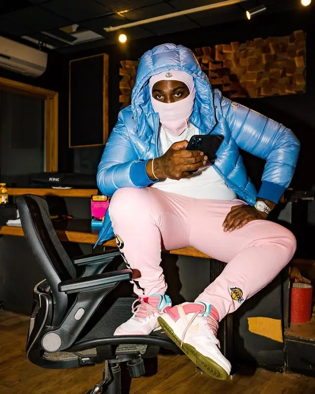 Peezy outfit in Moncler, Pro Standard, and Nike, 2022