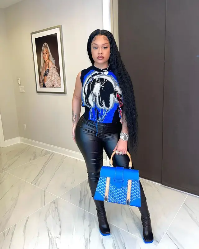 Latto outfit in Loverboy by Charles Jeffrey, Off-White, and Goyard, 2021