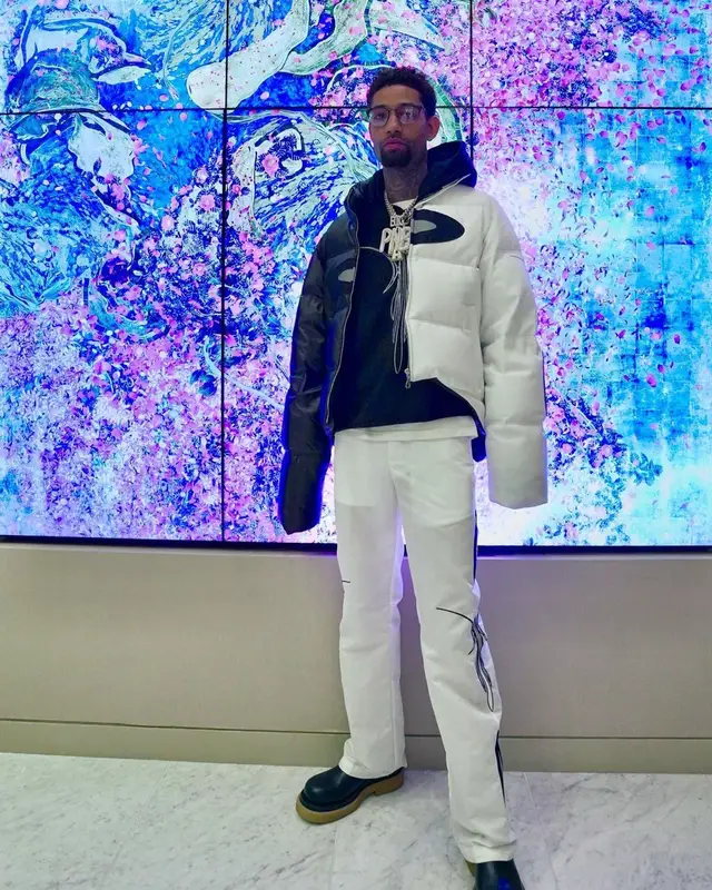 PnB Rock outfit in Code and Bottega Veneta, 2022