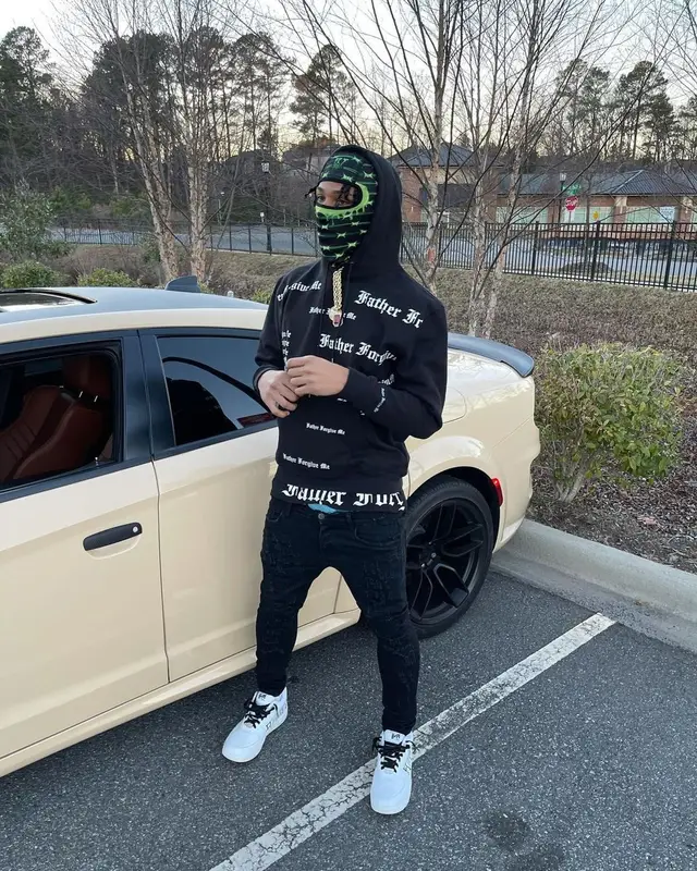 Mikey outfit in Valabasas, Vlone, and Never Broke Again, 2022