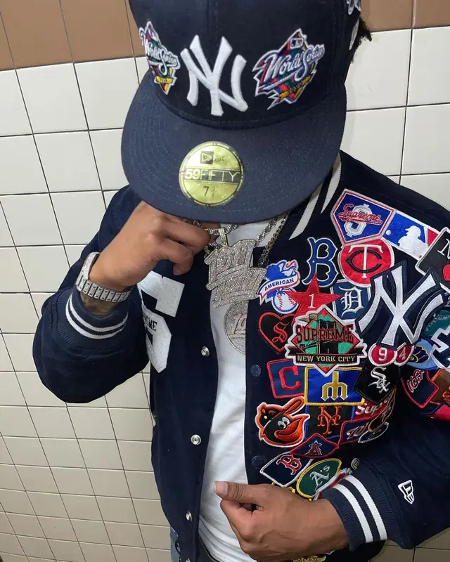 Big Scarr outfit in Supreme, New Era, and MLB, 2021