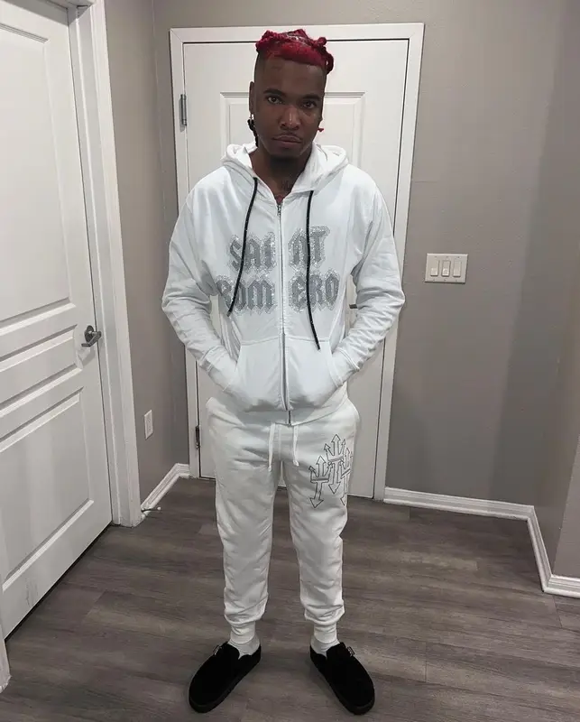 Lil Keed outfit in Saint Romero, 2022