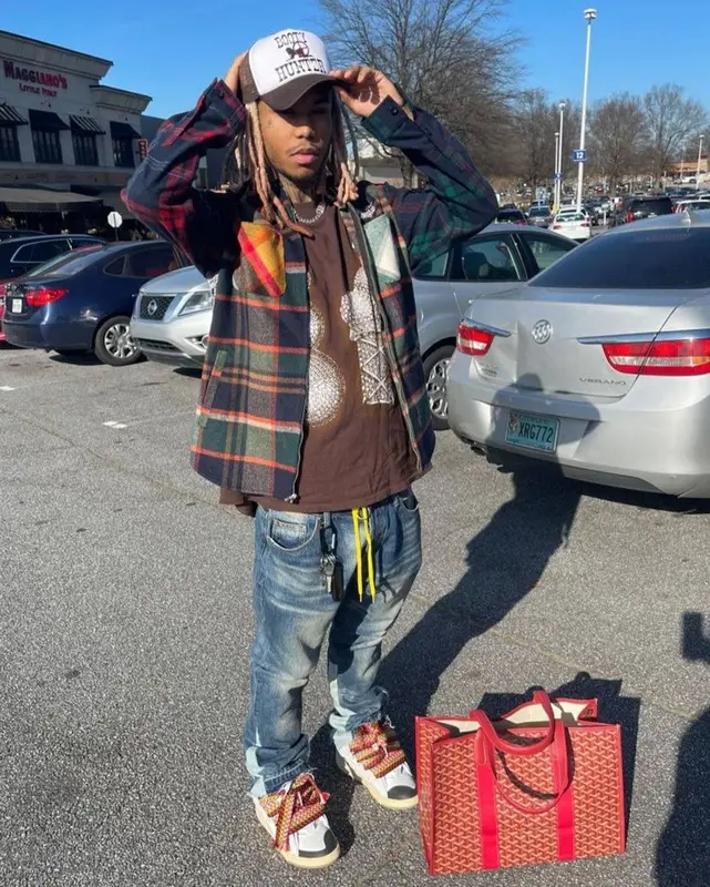 Lil Gnar outfit in Gnarcotic, Travis Scott Merch, and Booty Hunter, 2022
