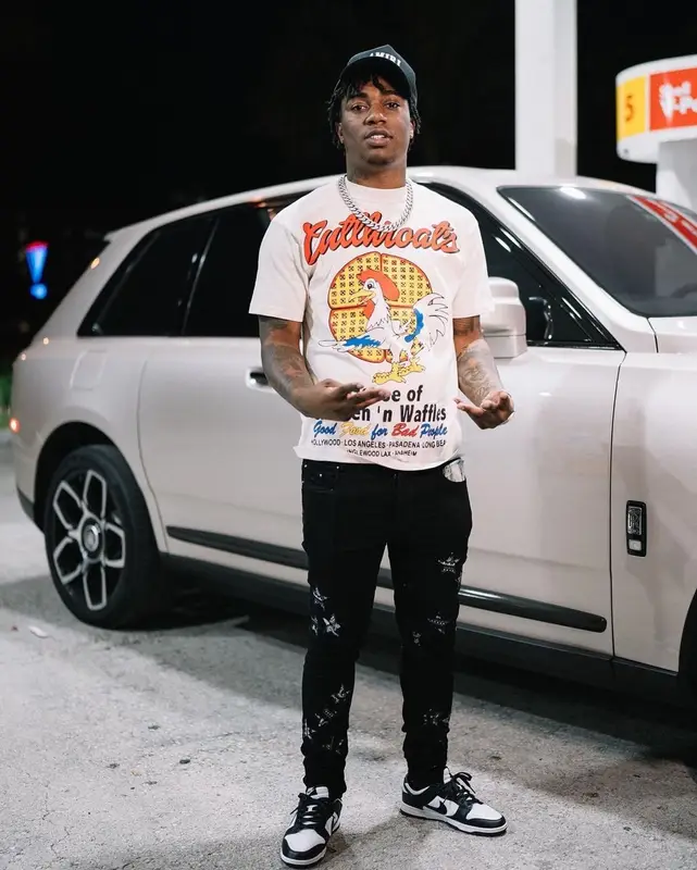 Fredo Bang outfit in Cutthroat, Nike, and Amiri, 2022
