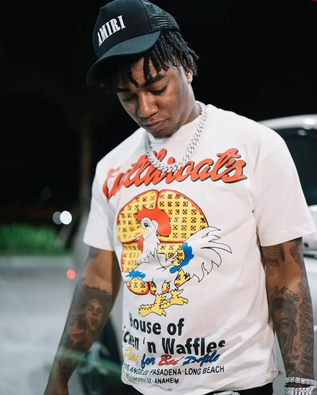 Fredo Bang outfit in Cutthroat, Nike, and Amiri, 2022