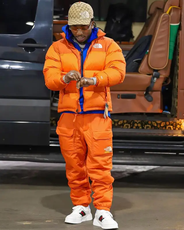 Jacquees outfit in Gucci and The North Face, 2022