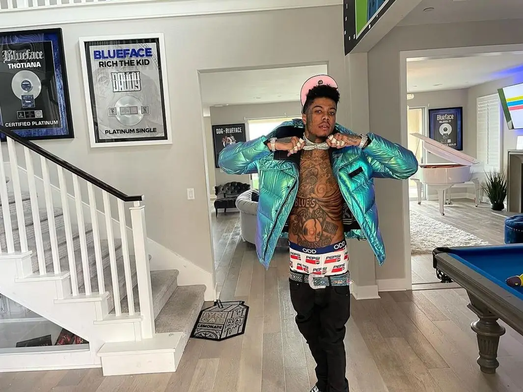 Blueface outfit in Kenzo, B.B. Simon, and Odd Sox, 2022