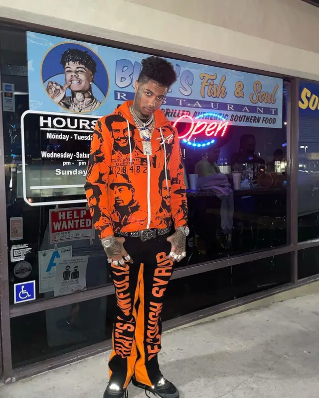 Blueface outfit in Asaali, Jordan, and B.B. Simon, 2022