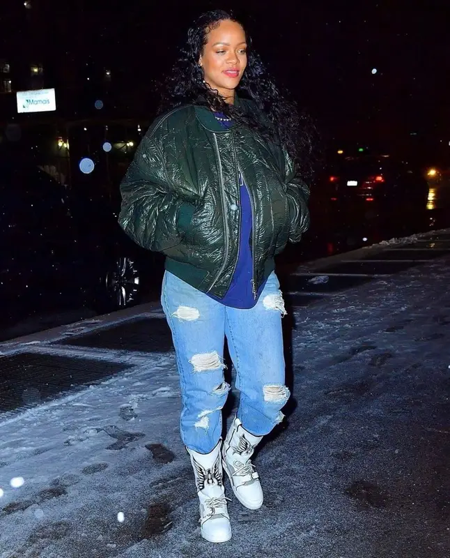 Rihanna outfit in Dries Van Noten and Louis Vuitton, 2022