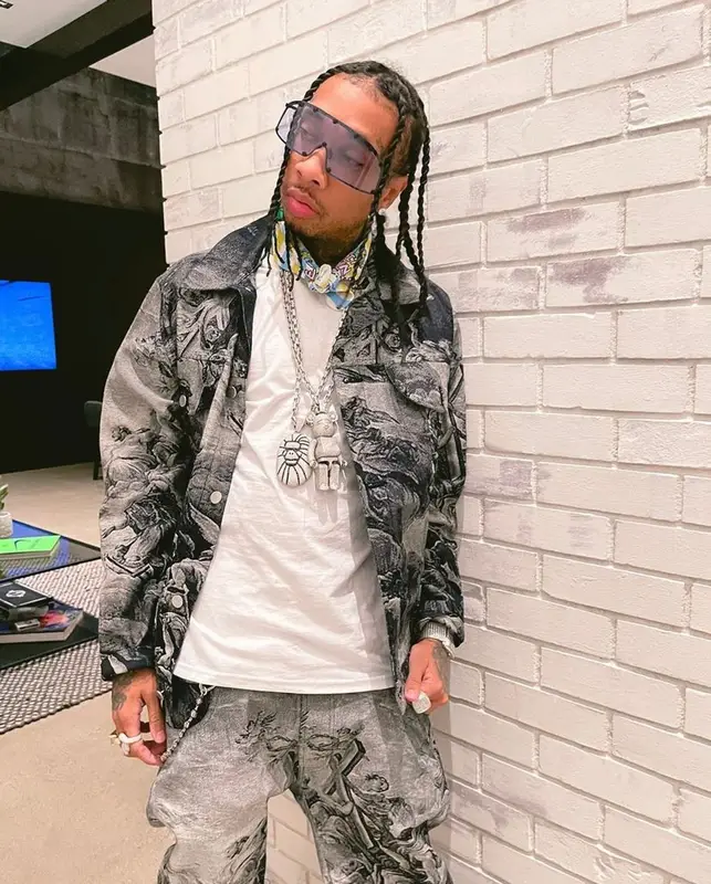 Tyga outfit in Who Decides War, Louis Vuitton, and Rick Owens, 2022