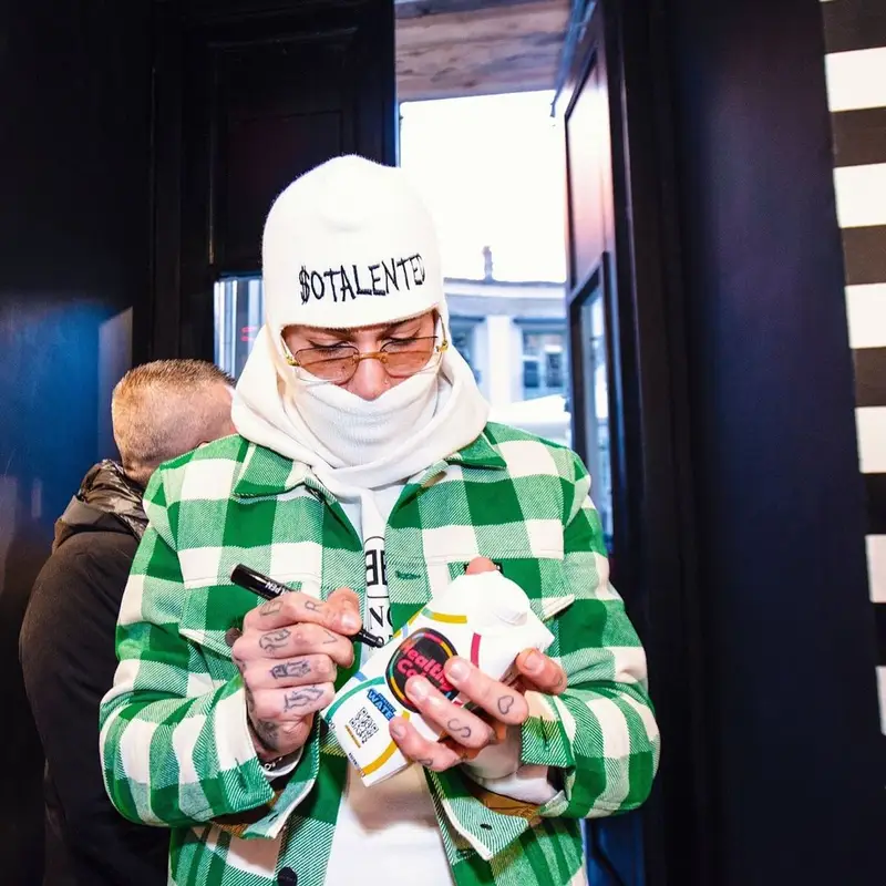 Sfera Ebbasta outfit in Palm Angels, Balenciaga, and Chrome Hearts, 2022