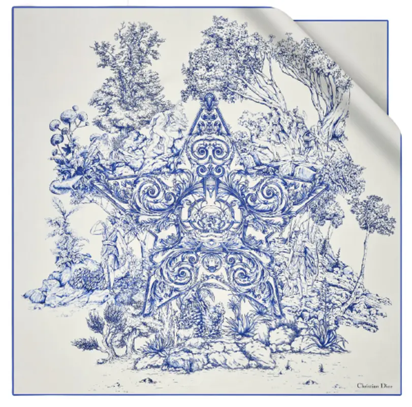 Dior Around The World Stella Square Blue Silk Twill Scarf $435