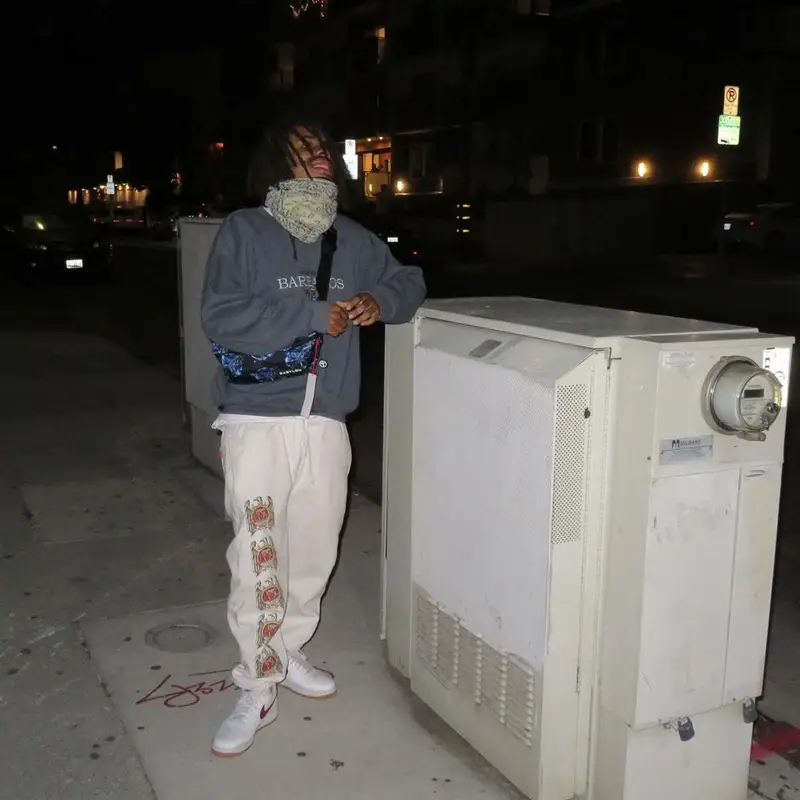 Earl Sweatshirt outfit in Vintage, Supreme, and Babylon, 2020