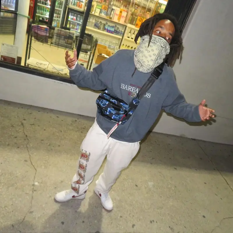 Earl Sweatshirt outfit in Vintage, Supreme, and Babylon, 2020