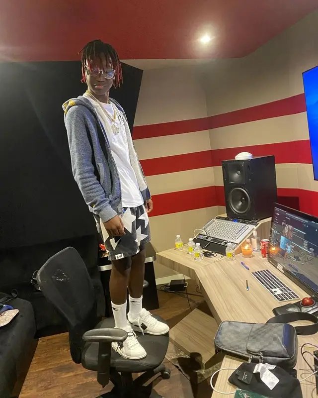 YNW BSlime outfit in Bape, Off-White, and Champion, 2022