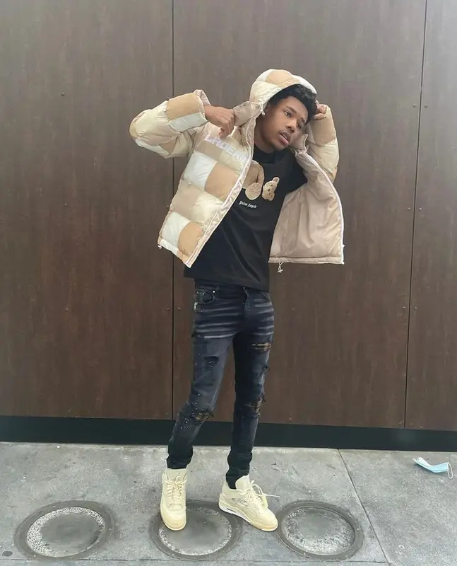 Nardo Wick outfit in Palm Angels, Jordan, and Off-White, 2022