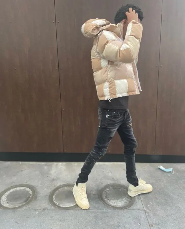 Nardo Wick outfit in Palm Angels, Jordan, and Off-White, 2022