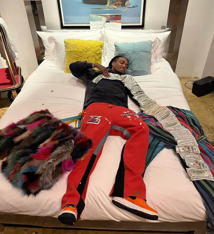 Quavo outfit in Gallery Dept., Migos Merch, and Nike, 2022