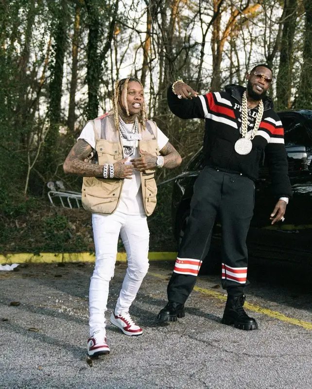 Lil Durk outfit in Burberry, Gallery Dept., and Amiri, 2022