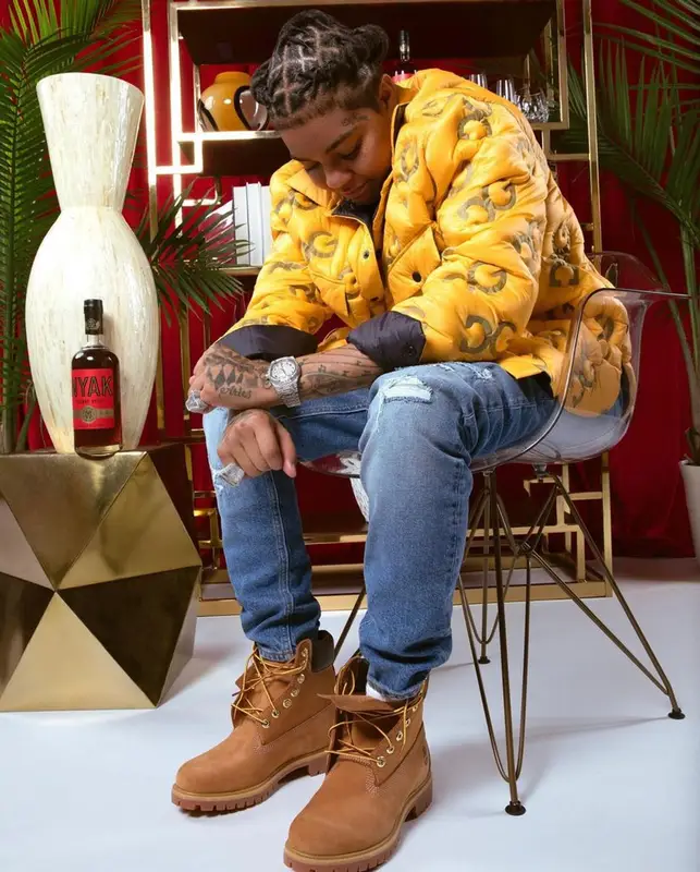 Young M.A outfit in Dolce & Gabbana and Timberland, 2022