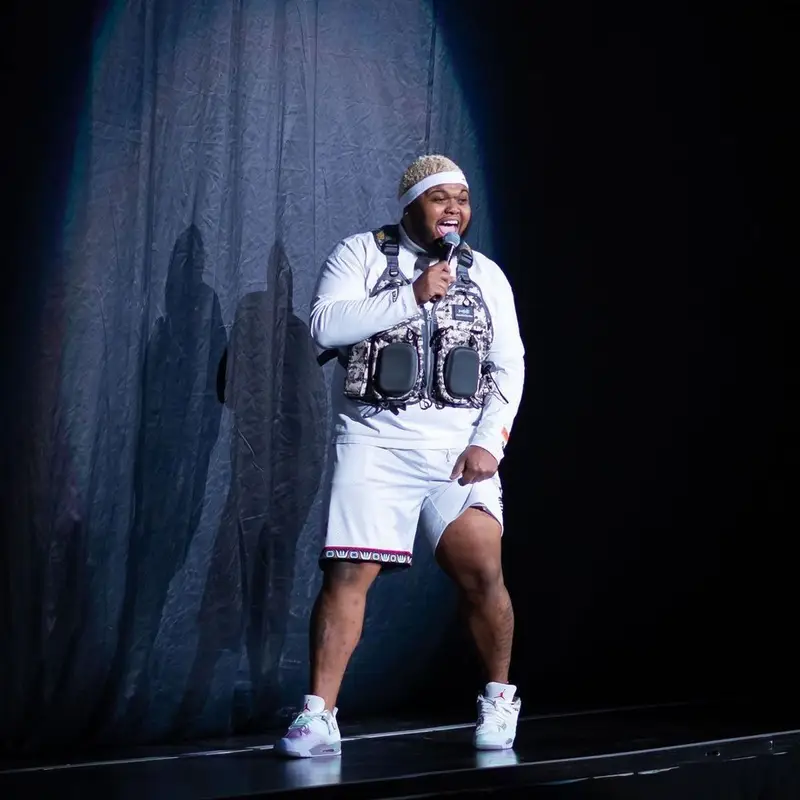 Druski outfit in Bassdash, Heron Preston, and Nike, 2021