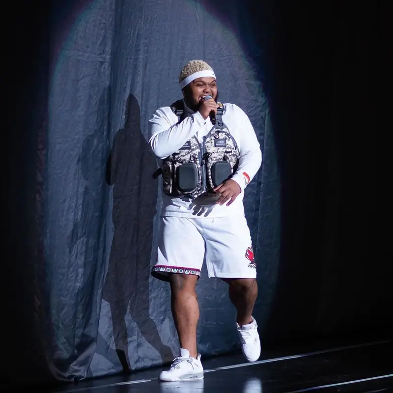 Druski outfit in Bassdash, Heron Preston, and Nike, 2021