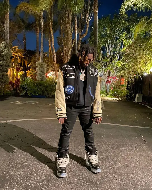 Don Toliver outfit in Travis Scott Merch, Rick Owens, and Fragment, 2022