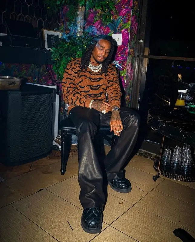 Quavo outfit in Kapital, Cout De La Liberte, and Bottega Veneta, 2022