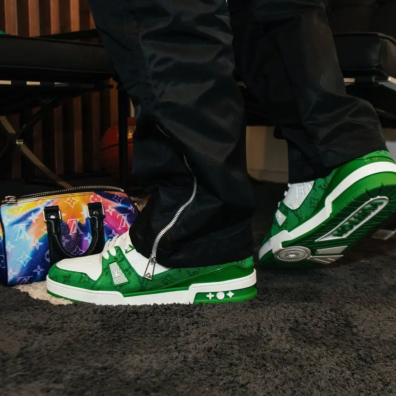 Sfera Ebbasta outfit in Prada, Raf Simons, and Louis Vuitton, 2022