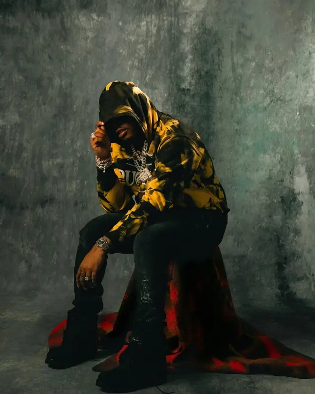 Gunna outfit in Purple Brand, 2022
