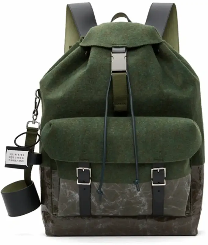 Maison Margiela Green Felt Wet Drawstring Backpack $1040