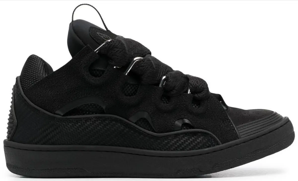 Lanvin Buttoned Low-Top Curb Zig Zag-Laces Black Sneakers $924